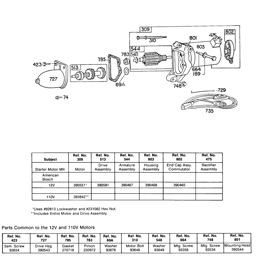 Electric Starter Diagram and Parts List for 130202-0075-XX  Briggs and Stratton Engine